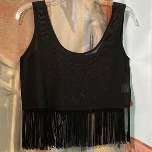 Forever 21 sheer cropped tank top with fringe